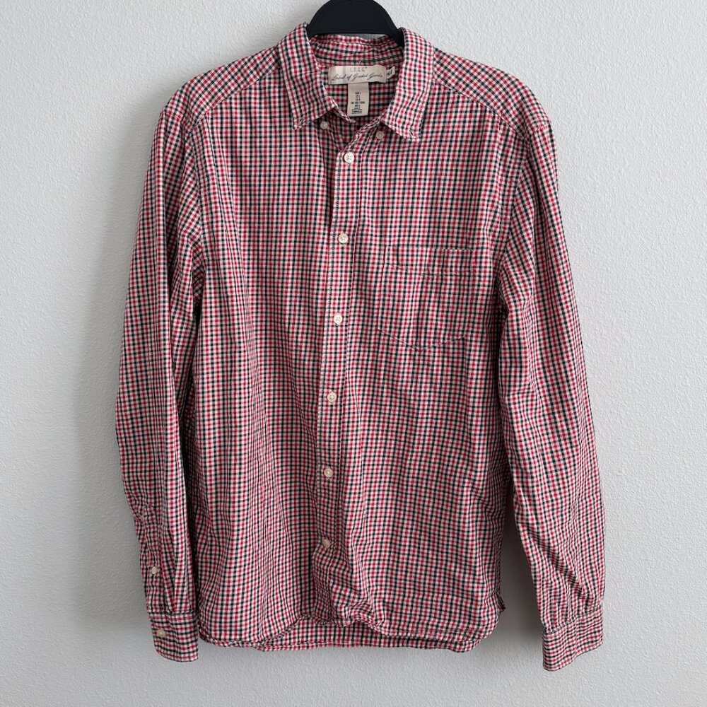 Cotton Red White Blue Gingham Plaid Oversized Button Down